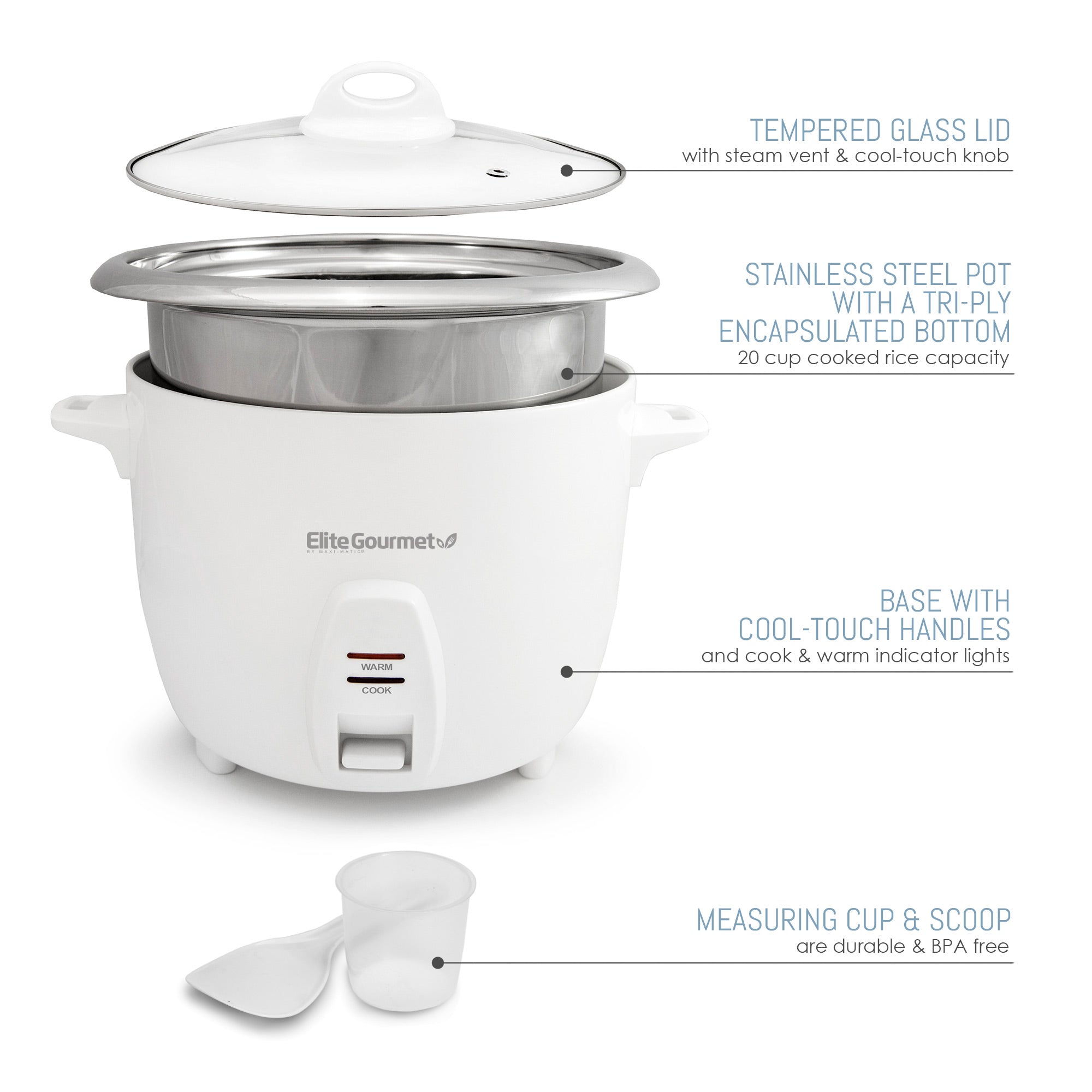 elite-gourmet-erc-2020-reiskocher-20-tassen-edelstahltopf image 5