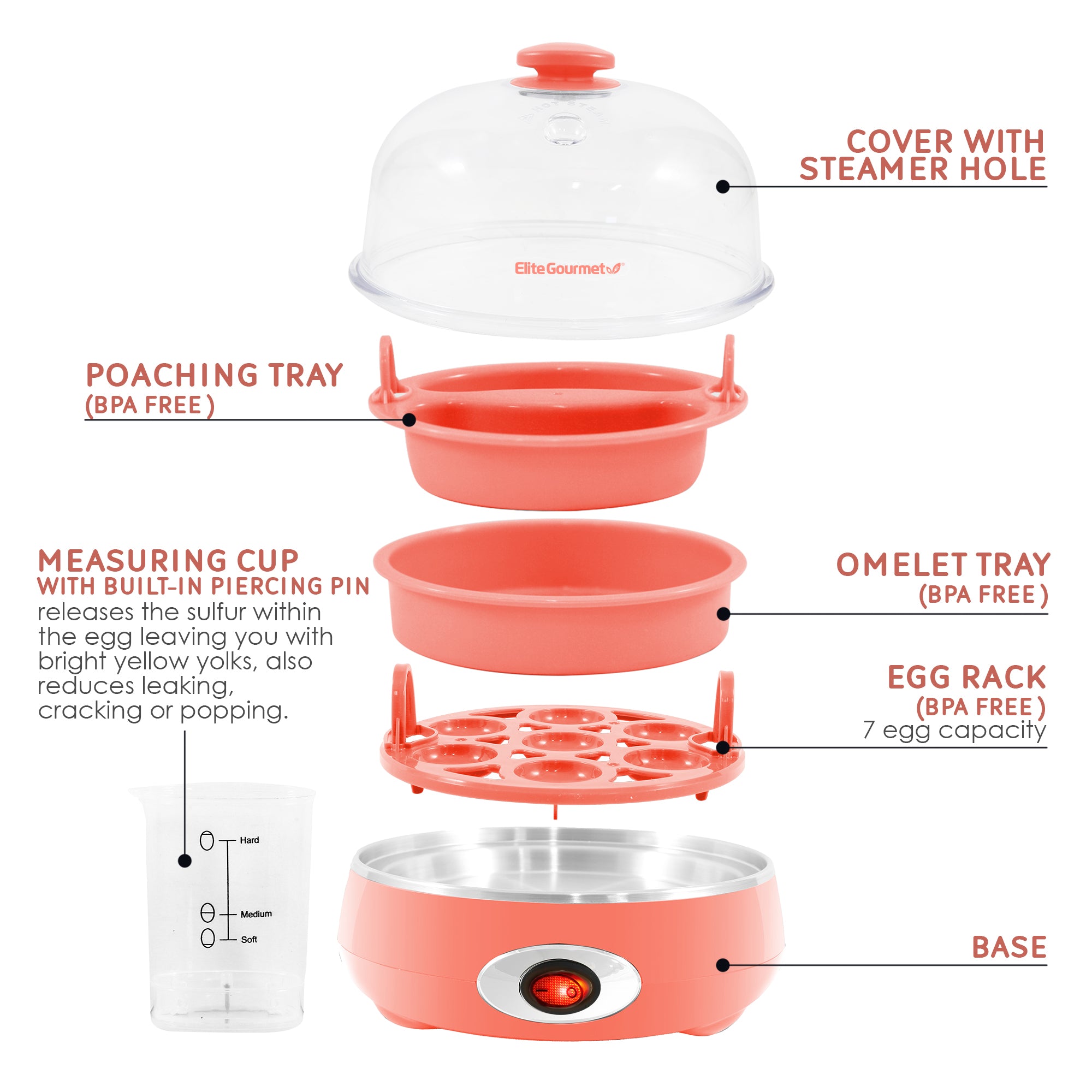 elite-gourmet-egg-cookers-7-egg-eierkocher-coral-7-eier image 4