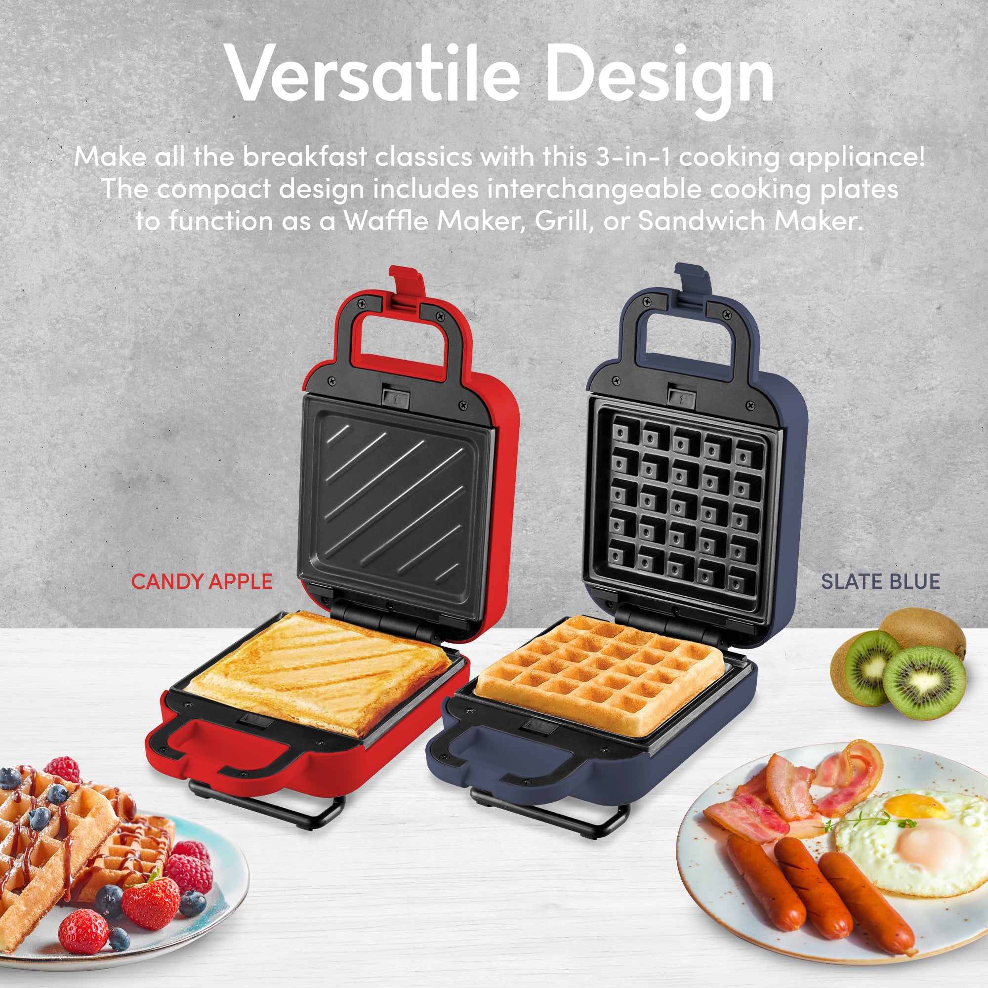 elite-gourmet-3-in-1-mini-waffeleisen-blau-grau-antihaftbeschichtet image 6