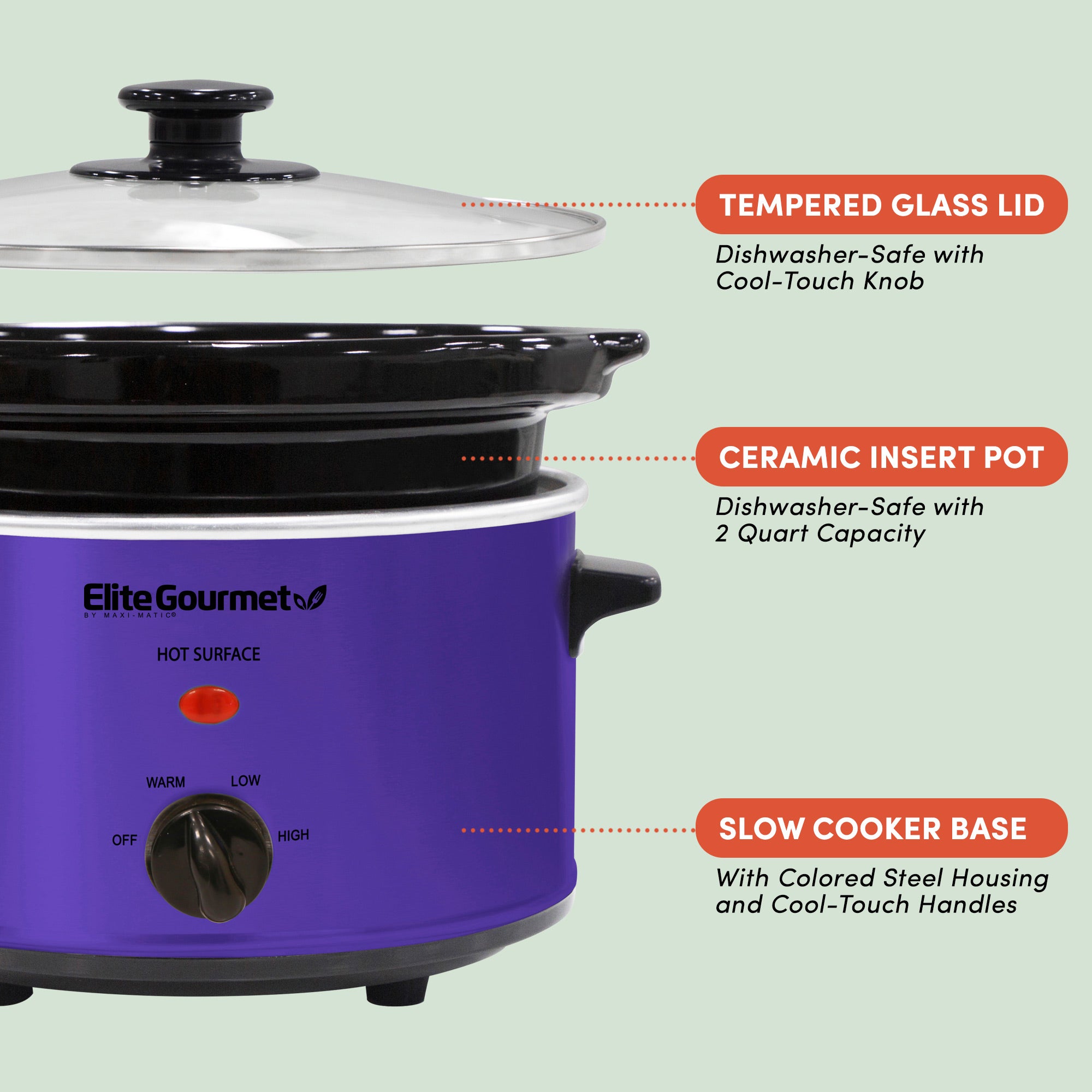 elite-gourmet-slow-cooker-2-qt-oval-lila-mit-glasdeckel image 2