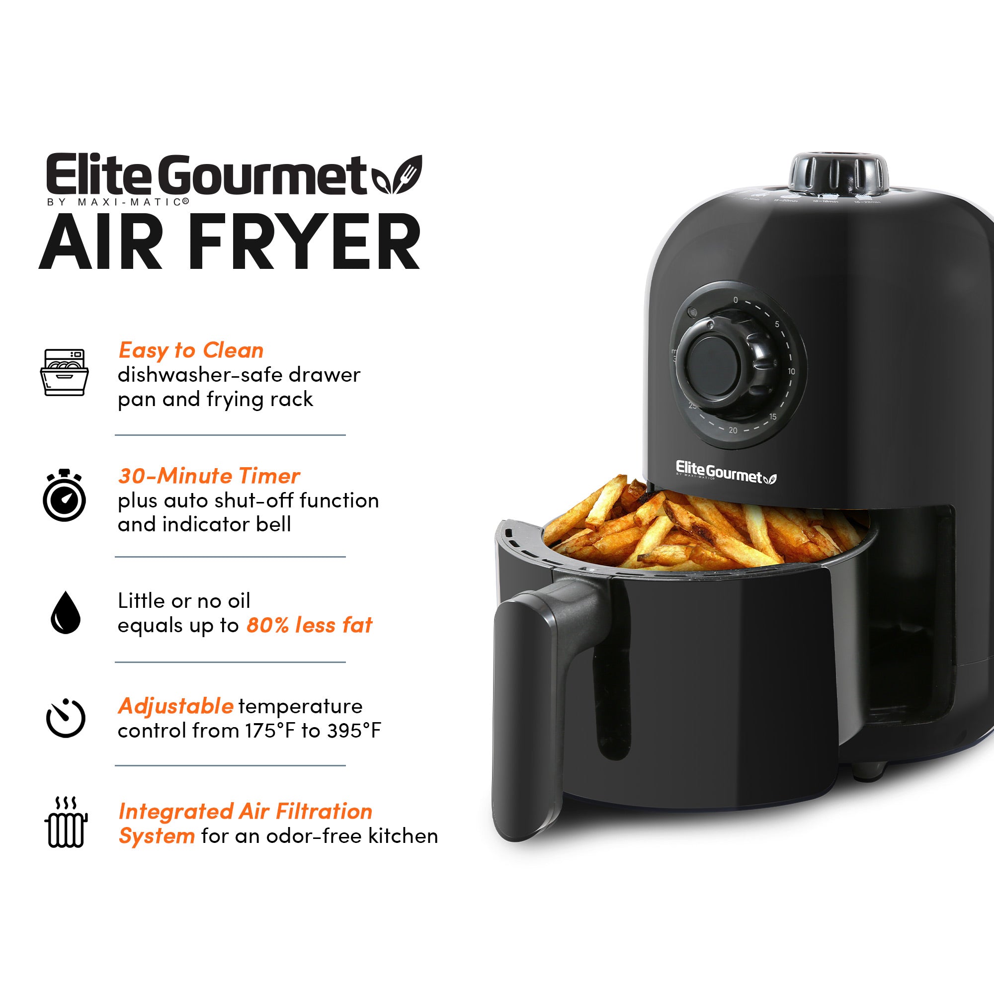 elite-gourmet-air-fryer-1-1qt-hei-luftfritteuse-schwarz image 2