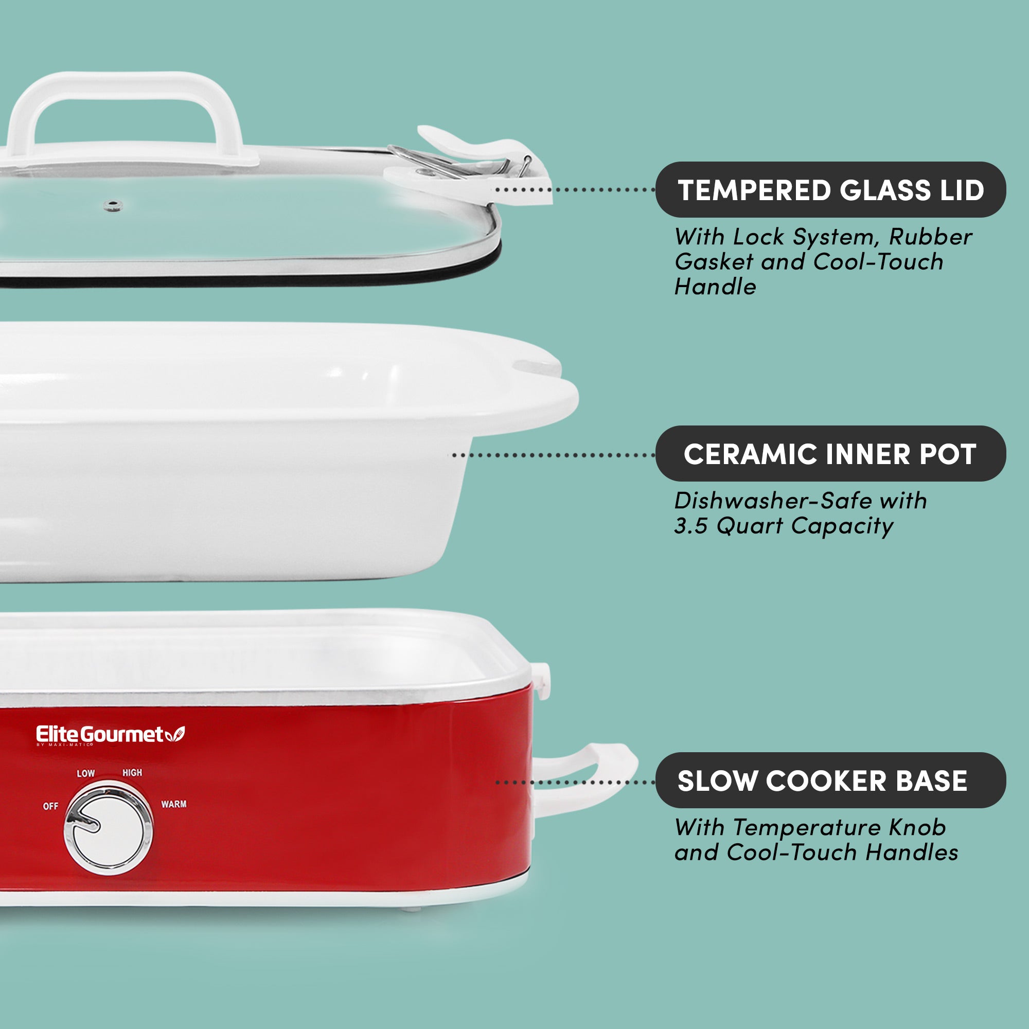 elite-gourmet-slow-cooker-3-3-l-rot-mit-glasdeckel image 3